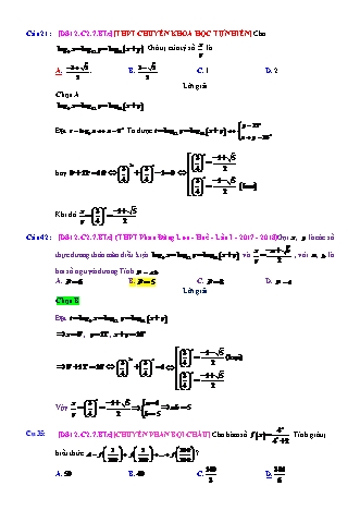 Trắc nghiệm Đại số Lớp 12 tách từ đề thi thử THPT Quốc gia - Chương 2 - Bài 7: Toán tổng hợp về mũ và Logarit - Mức độ 3.6 - Năm học 2017-2018 (Có đáp án)