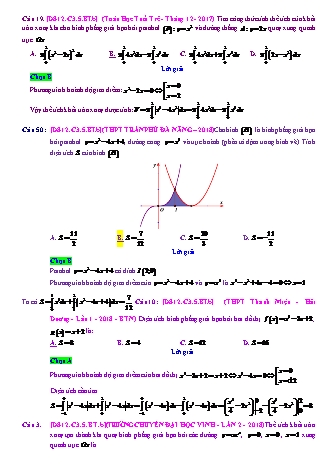 Trắc nghiệm Đại số Lớp 12 tách từ đề thi thử THPT Quốc gia - Chương 3 - Bài 5: Ứng dụng hình học của tích phân - Mức độ 2.2 - Năm học 2017-2018 (Có đáp án)