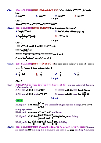 Trắc nghiệm Đại số Lớp 12 tách từ đề thi thử THPT Quốc gia - Chương 2 - Bài 7: Toán tổng hợp về mũ và Logarit - Mức độ 2.5 - Năm học 2017-2018 (Có đáp án)
