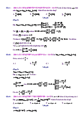 Trắc nghiệm Đại số Lớp 12 tách từ đề thi thử THPT Quốc gia - Chương 2 - Bài 7: Toán tổng hợp về mũ và Logarit - Mức độ 3.4 - Năm học 2017-2018 (Có đáp án)