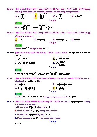 Trắc nghiệm Đại số Lớp 12 tách từ đề thi thử THPT Quốc gia - Chương 2 - Bài 4: Hàm số mũ và hàm số Logarit - Mức độ 1.3 - Năm học 2017-2018 (Có đáp án)