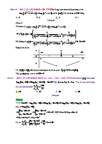 Trắc nghiệm Đại số Lớp 12 tách từ đề thi thử THPT Quốc gia - Chương 2 - Bài 6: Phương trình. Bất phương trình Logarit - Mức độ 4.5 - Năm học 2017-2018 (Có đáp án)