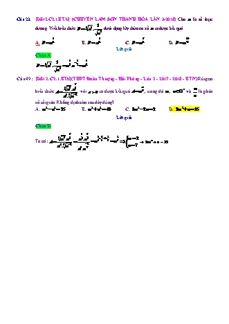 Trắc nghiệm Đại số Lớp 12 tách từ đề thi thử THPT Quốc gia - Chương 2 - Bài 1: Lũy thừa - Mức độ 2.3 - Năm học 2017-2018 (Có đáp án)