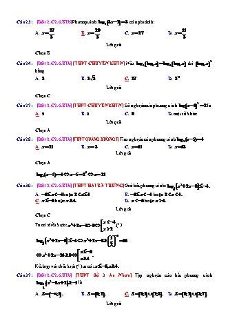 Trắc nghiệm Đại số Lớp 12 tách từ đề thi thử THPT Quốc gia - Chương 2 - Bài 6: Phương trình. Bất phương trình Logarit - Mức độ 2.5 - Năm học 2017-2018 (Có đáp án)