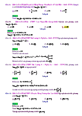 Trắc nghiệm Đại số Lớp 12 tách từ đề thi thử THPT Quốc gia - Chương 2 - Bài 6: Phương trình. Bất phương trình Logarit - Mức độ 1.1 - Năm học 2017-2018 (Có đáp án)