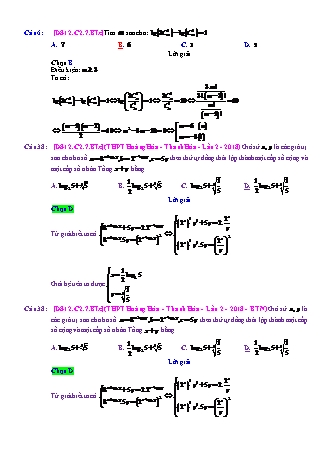 Trắc nghiệm Đại số Lớp 12 tách từ đề thi thử THPT Quốc gia - Chương 2 - Bài 7: Toán tổng hợp về mũ và Logarit - Mức độ 3.2 - Năm học 2017-2018 (Có đáp án)