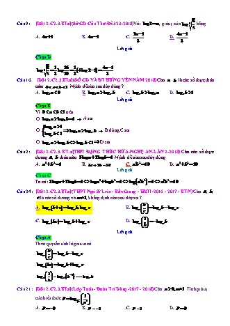 Trắc nghiệm Đại số Lớp 12 tách từ đề thi thử THPT Quốc gia - Chương 2 - Bài 3: Logarit - Mức độ 1.2 - Năm học 2017-2018 (Có đáp án)