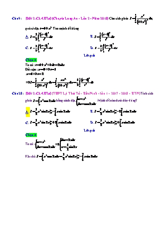 Trắc nghiệm Đại số Lớp 12 tách từ đề thi thử THPT Quốc gia - Chương 3 - Bài 4: Phương pháp tính tích phân - Mức độ 1.1 - Năm học 2017-2018 (Có đáp án)