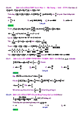 Trắc nghiệm Đại số Lớp 12 tách từ đề thi thử THPT Quốc gia - Chương 3 - Bài 2: Phương pháp tìm nguyên hàm - Mức độ 3.1 - Năm học 2017-2018 (Có đáp án)