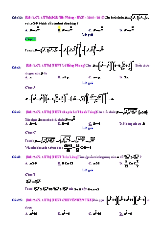 Trắc nghiệm Đại số Lớp 12 tách từ đề thi thử THPT Quốc gia - Chương 2 - Bài 1: Lũy thừa - Mức độ 2.4 - Năm học 2017-2018 (Có đáp án)