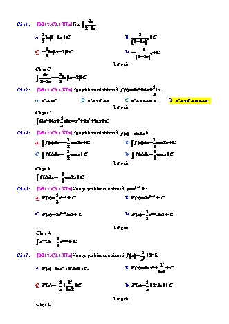 Trắc nghiệm Đại số Lớp 12 tách từ đề thi thử THPT Quốc gia - Chương 3 - Bài 1: Nguyên hàm cơ bản - Mức độ 1.6 - Năm học 2017-2018 (Có đáp án)