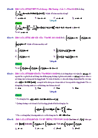 Trắc nghiệm Đại số Lớp 12 tách từ đề thi thử THPT Quốc gia - Chương 3 - Bài 3: Tích phân cơ bản - Mức độ 2.2 - Năm học 2017-2018 (Có đáp án)
