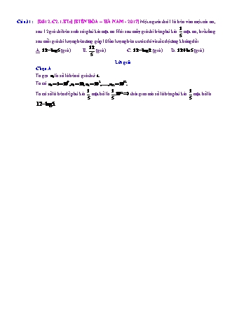 Trắc nghiệm Đại số Lớp 12 tách từ đề thi thử THPT Quốc gia - Chương 2 - Bài 1: Lũy thừa - Mức độ 3.4 - Năm học 2017-2018 (Có đáp án)