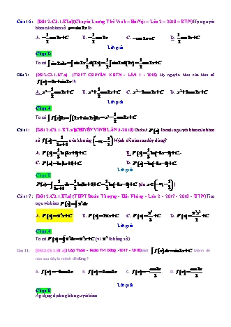 Trắc nghiệm Đại số Lớp 12 tách từ đề thi thử THPT Quốc gia - Chương 3 - Bài 1: Nguyên hàm cơ bản - Mức độ 1.3 - Năm học 2017-2018 (Có đáp án)