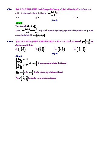 Trắc nghiệm Đại số Lớp 12 tách từ đề thi thử THPT Quốc gia - Chương 1 - Bài 8: Điểm đặc biệt của đồ thị hàm số - Mức độ 2.2 - Năm học 2017-2018 (Có đáp án)