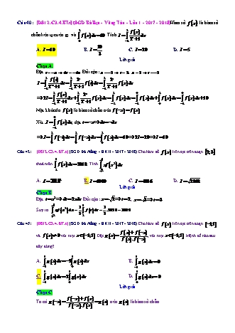 Trắc nghiệm Đại số Lớp 12 tách từ đề thi thử THPT Quốc gia - Chương 3 - Bài 4: Phương pháp tính tích phân - Mức độ 3.4 - Năm học 2017-2018 (Có đáp án)