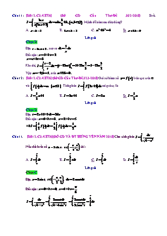Trắc nghiệm Đại số Lớp 12 tách từ đề thi thử THPT Quốc gia - Chương 3 - Bài 4: Phương pháp tính tích phân - Mức độ 2.2 - Năm học 2017-2018 (Có đáp án)