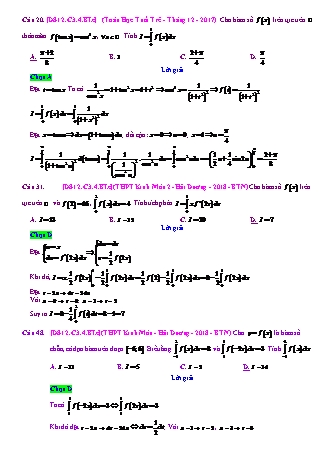 Trắc nghiệm Đại số Lớp 12 tách từ đề thi thử THPT Quốc gia - Chương 3 - Bài 4: Phương pháp tính tích phân - Mức độ 3.2 - Năm học 2017-2018 (Có đáp án)