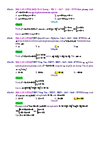 Trắc nghiệm Đại số Lớp 12 tách từ đề thi thử THPT Quốc gia - Chương 4 - Bài 2: Phương trình bậc hai với hệ số thực - Mức độ 2.6 - Năm học 2017-2018 (Có đáp án)