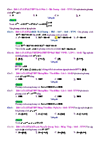 Trắc nghiệm Đại số Lớp 12 tách từ đề thi thử THPT Quốc gia - Chương 2 - Bài 5: Phương trình. Bất phương trình mũ - Mức độ 1.1 - Năm học 2017-2018 (Có đáp án)