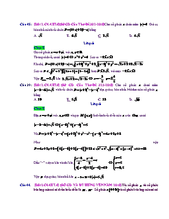 Trắc nghiệm Đại số Lớp 12 tách từ đề thi thử THPT Quốc gia - Chương 4 - Bài 4: Max, min - Mức độ 4.3 - Năm học 2017-2018 (Có đáp án)