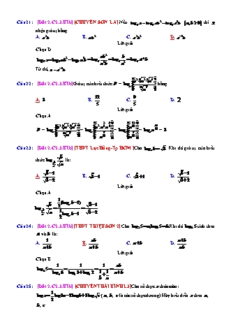 Trắc nghiệm Đại số Lớp 12 tách từ đề thi thử THPT Quốc gia - Chương 2 - Bài 3: Logarit - Mức độ 2.6 - Năm học 2017-2018 (Có đáp án)