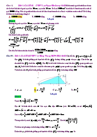 Trắc nghiệm Đại số Lớp 12 tách từ đề thi thử THPT Quốc gia - Chương 3 - Bài 5: Ứng dụng hình học của tích phân - Mức độ 4.1 - Năm học 2017-2018 (Có đáp án)