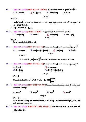 Trắc nghiệm Đại số Lớp 12 tách từ đề thi thử THPT Quốc gia - Chương 2 - Bài 2: Hàm số lũy thừa - Mức độ 1.5 - Năm học 2017-2018 (Có đáp án)