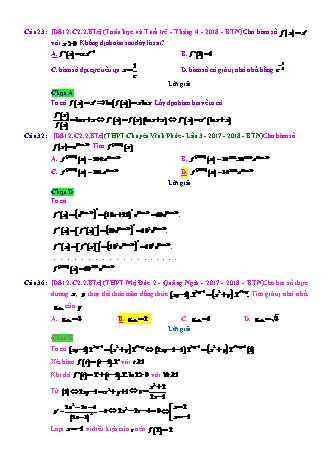 Trắc nghiệm Đại số Lớp 12 tách từ đề thi thử THPT Quốc gia - Chương 2 - Bài 2: Hàm số lũy thừa - Mức độ 3.1 - Năm học 2017-2018 (Có đáp án)