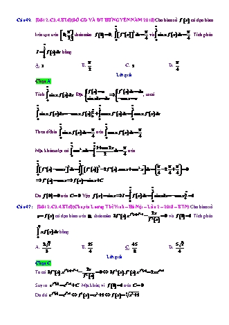 Trắc nghiệm Đại số Lớp 12 tách từ đề thi thử THPT Quốc gia - Chương 3 - Bài 4: Phương pháp tính tích phân - Mức độ 4.3 - Năm học 2017-2018 (Có đáp án)