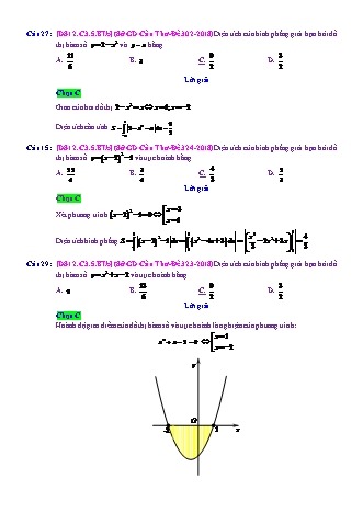 Trắc nghiệm Đại số Lớp 12 tách từ đề thi thử THPT Quốc gia - Chương 3 - Bài 5: Ứng dụng hình học của tích phân - Mức độ 2.3 - Năm học 2017-2018 (Có đáp án)