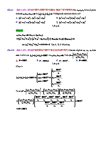 Trắc nghiệm Đại số Lớp 12 tách từ đề thi thử THPT Quốc gia - Chương 4 - Bài 1: Các phép toán số phức - Mức độ 4.3 - Năm học 2017-2018 (Có đáp án)