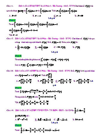Trắc nghiệm Đại số Lớp 12 tách từ đề thi thử THPT Quốc gia - Chương 3 - Bài 3: Tích phân cơ bản - Mức độ 2.1 - Năm học 2017-2018 (Có đáp án)