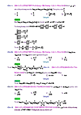 Trắc nghiệm Đại số Lớp 12 tách từ đề thi thử THPT Quốc gia - Chương 2 - Bài 3: Logarit - Mức độ 2.3 - Năm học 2017-2018 (Có đáp án)