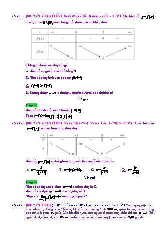 Trắc nghiệm Đại số Lớp 12 tách từ đề thi thử THPT Quốc gia - Chương 1 - Bài 9: Tổng hợp về hàm số - Mức độ 2.2 - Năm học 2017-2018 (Có đáp án)