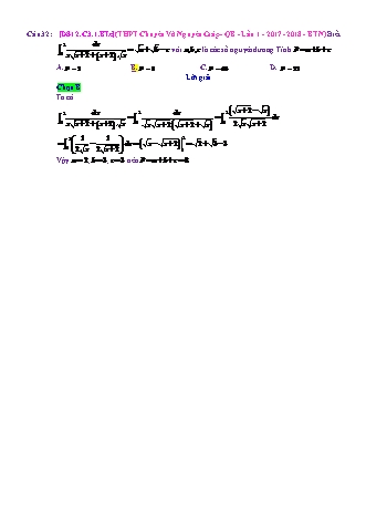 Trắc nghiệm Đại số Lớp 12 tách từ đề thi thử THPT Quốc gia - Chương 3 - Bài 1: Nguyên hàm cơ bản - Mức độ 3.4 - Năm học 2017-2018 (Có đáp án)