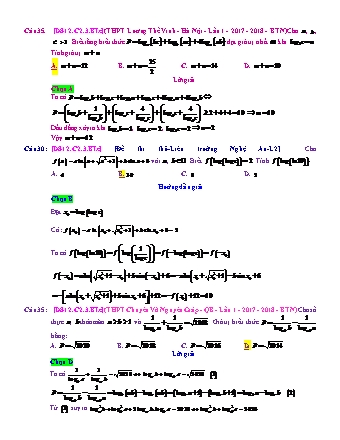 Trắc nghiệm Đại số Lớp 12 tách từ đề thi thử THPT Quốc gia - Chương 2 - Bài 3: Logarit - Mức độ 3.3 - Năm học 2017-2018 (Có đáp án)
