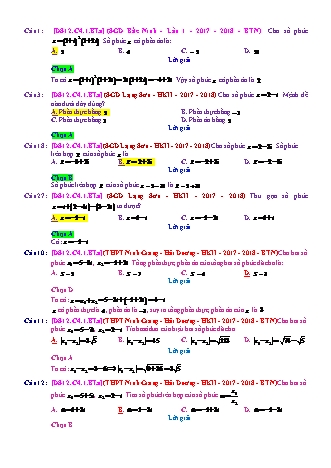 Trắc nghiệm Đại số Lớp 12 tách từ đề thi thử THPT Quốc gia - Chương 4 - Bài 1: Các phép toán số phức - Mức độ 1.5 - Năm học 2017-2018 (Có đáp án)