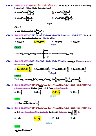 Trắc nghiệm Đại số Lớp 12 tách từ đề thi thử THPT Quốc gia - Chương 2 - Bài 3: Logarit - Mức độ 2.5 - Năm học 2017-2018 (Có đáp án)