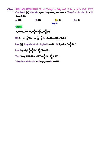 Trắc nghiệm Đại số Lớp 12 tách từ đề thi thử THPT Quốc gia - Chương 2 - Bài 6: Phương trình. Bất phương trình Logarit - Mức độ 4.4 - Năm học 2017-2018 (Có đáp án)