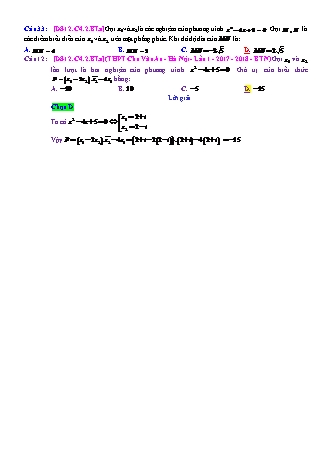 Trắc nghiệm Đại số Lớp 12 tách từ đề thi thử THPT Quốc gia - Chương 4 - Bài 2: Phương trình bậc hai với hệ số thực - Mức độ 1.3 - Năm học 2017-2018 (Có đáp án)