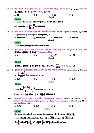 Trắc nghiệm Đại số Lớp 12 tách từ đề thi thử THPT Quốc gia - Chương 4 - Bài 1: Các phép toán số phức - Mức độ 2.3 - Năm học 2017-2018 (Có đáp án)