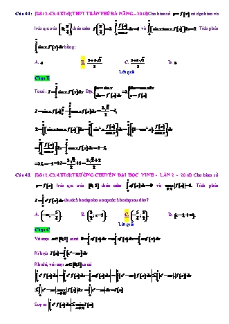 Trắc nghiệm Đại số Lớp 12 tách từ đề thi thử THPT Quốc gia - Chương 3 - Bài 4: Phương pháp tính tích phân - Mức độ 4.2 - Năm học 2017-2018 (Có đáp án)