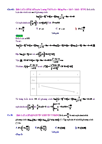 Trắc nghiệm Đại số Lớp 12 tách từ đề thi thử THPT Quốc gia - Chương 2 - Bài 6: Phương trình. Bất phương trình Logarit - Mức độ 3.6 - Năm học 2017-2018 (Có đáp án)