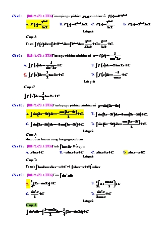 Trắc nghiệm Đại số Lớp 12 tách từ đề thi thử THPT Quốc gia - Chương 3 - Bài 1: Nguyên hàm cơ bản - Mức độ 2.6 - Năm học 2017-2018 (Có đáp án)