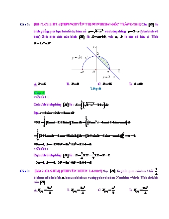 Trắc nghiệm Đại số Lớp 12 tách từ đề thi thử THPT Quốc gia - Chương 3 - Bài 5: Ứng dụng hình học của tích phân - Mức độ 4.2 - Năm học 2017-2018 (Có đáp án)