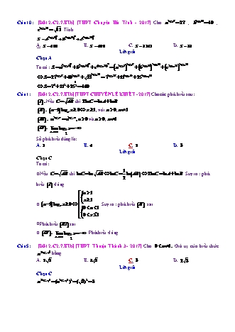 Trắc nghiệm Đại số Lớp 12 tách từ đề thi thử THPT Quốc gia - Chương 2 - Bài 7: Toán tổng hợp về mũ và Logarit - Mức độ 2.3 - Năm học 2017-2018 (Có đáp án)