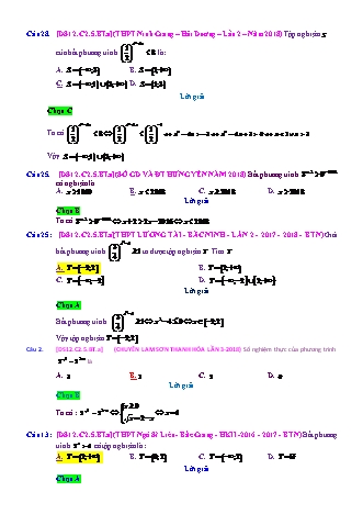 Trắc nghiệm Đại số Lớp 12 tách từ đề thi thử THPT Quốc gia - Chương 2 - Bài 5: Phương trình. Bất phương trình mũ - Mức độ 1.2 - Năm học 2017-2018 (Có đáp án)