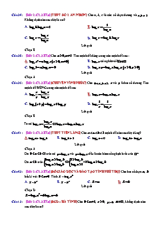 Trắc nghiệm Đại số Lớp 12 tách từ đề thi thử THPT Quốc gia - Chương 2 - Bài 3: Logarit - Mức độ 1.5 - Năm học 2017-2018 (Có đáp án)