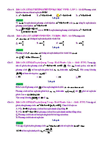 Trắc nghiệm Đại số Lớp 12 tách từ đề thi thử THPT Quốc gia - Chương 4 - Bài 2: Phương trình bậc hai với hệ số thực - Mức độ 2.2 - Năm học 2017-2018 (Có đáp án)